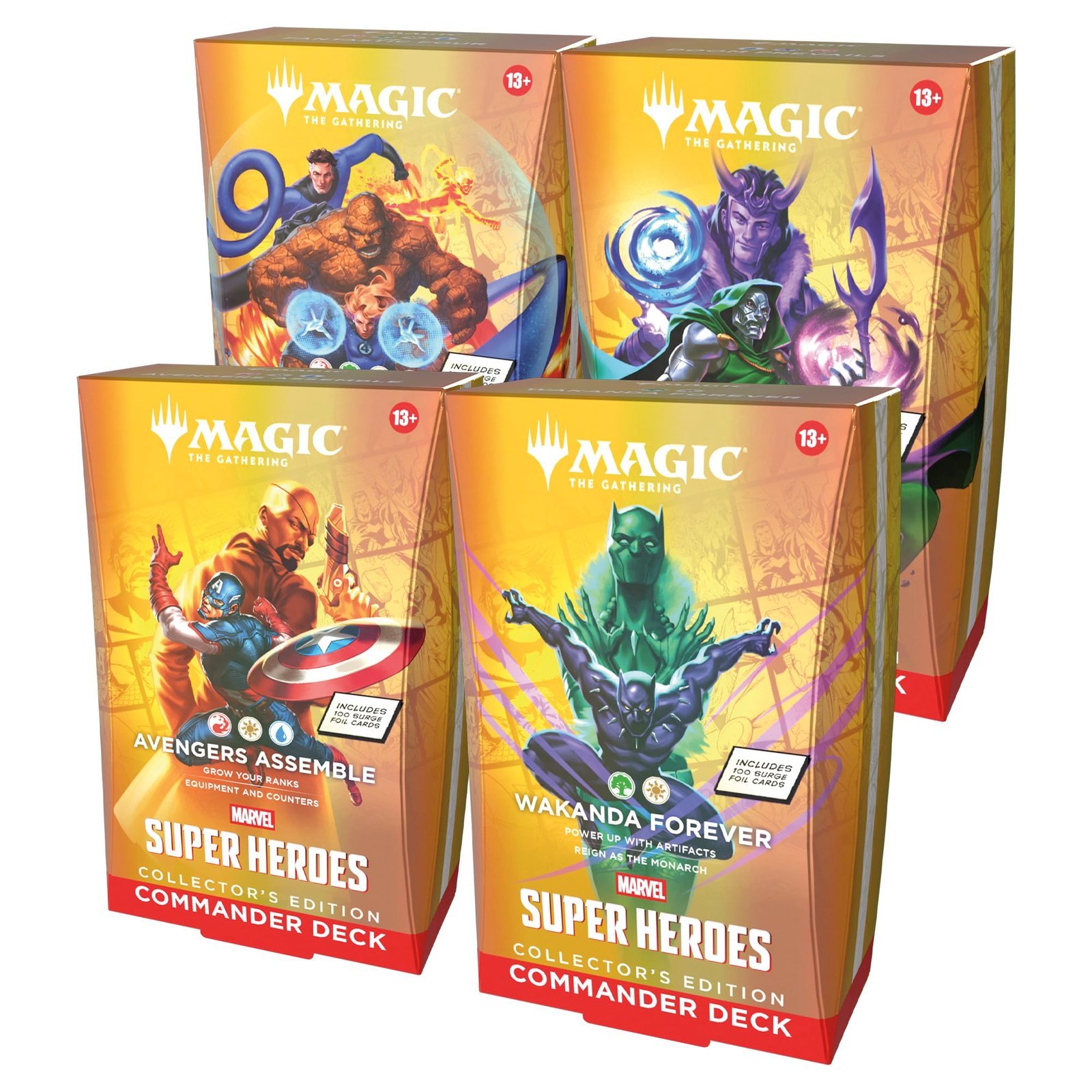 81XNoBBRcEL.jpg Magic: The Gathering | Marvel Super Heroes Collector’s Edition Commander Deck Bundle – Includes All 4 Surge Foil Decks (Avengers Assemble, Wakanda Forever, The Fantastic Four, Doom Prevails) - Image 1