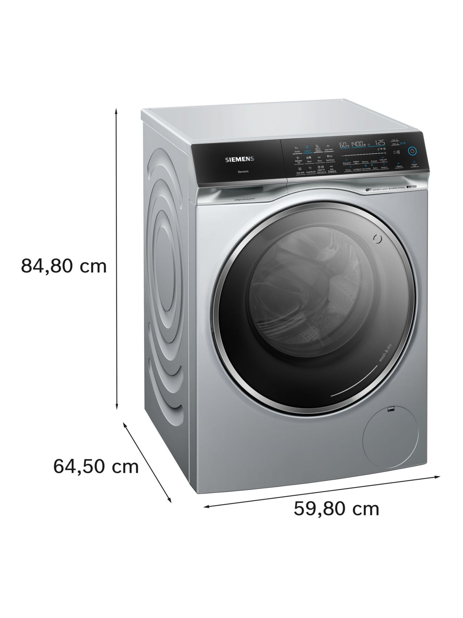 Siemens iQ700 WN54C2ATGB Freestanding Washer Dryer, 10.5kg/6kg Load, 1400rpm Spin, Silver - Image 5